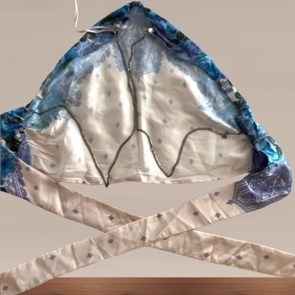 FREE PEOPLE For The Night Silver-Chain-Strap Open Back-Tie Satin Cami-Lg NWT - Picture 5 of 10